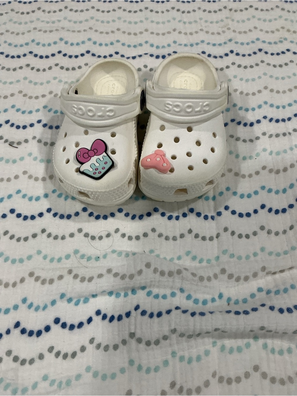 CROCS White Kids' Clogs with Pink and Mint Charms